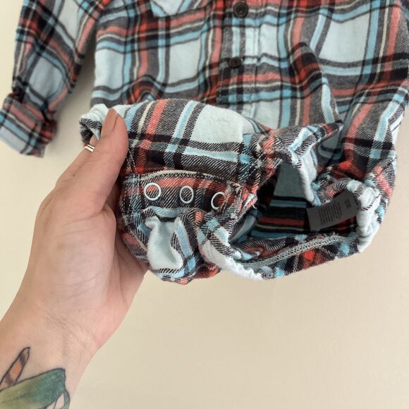 OshKosh B’Gosh Baby Boy Flannel Plaid Cotton Romper, Blue/Red- 24M - Picture 5 of 7